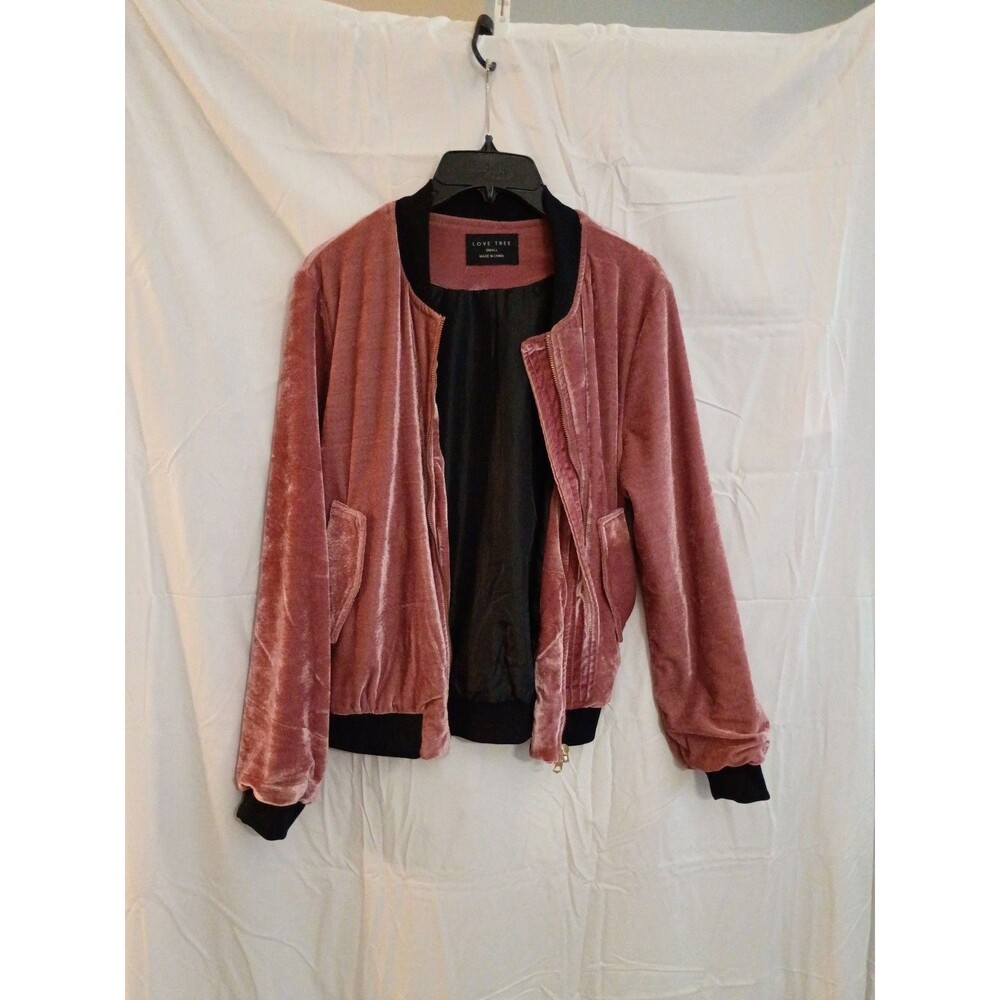 Love Tree Pink Velvet Bomber Jacket Small